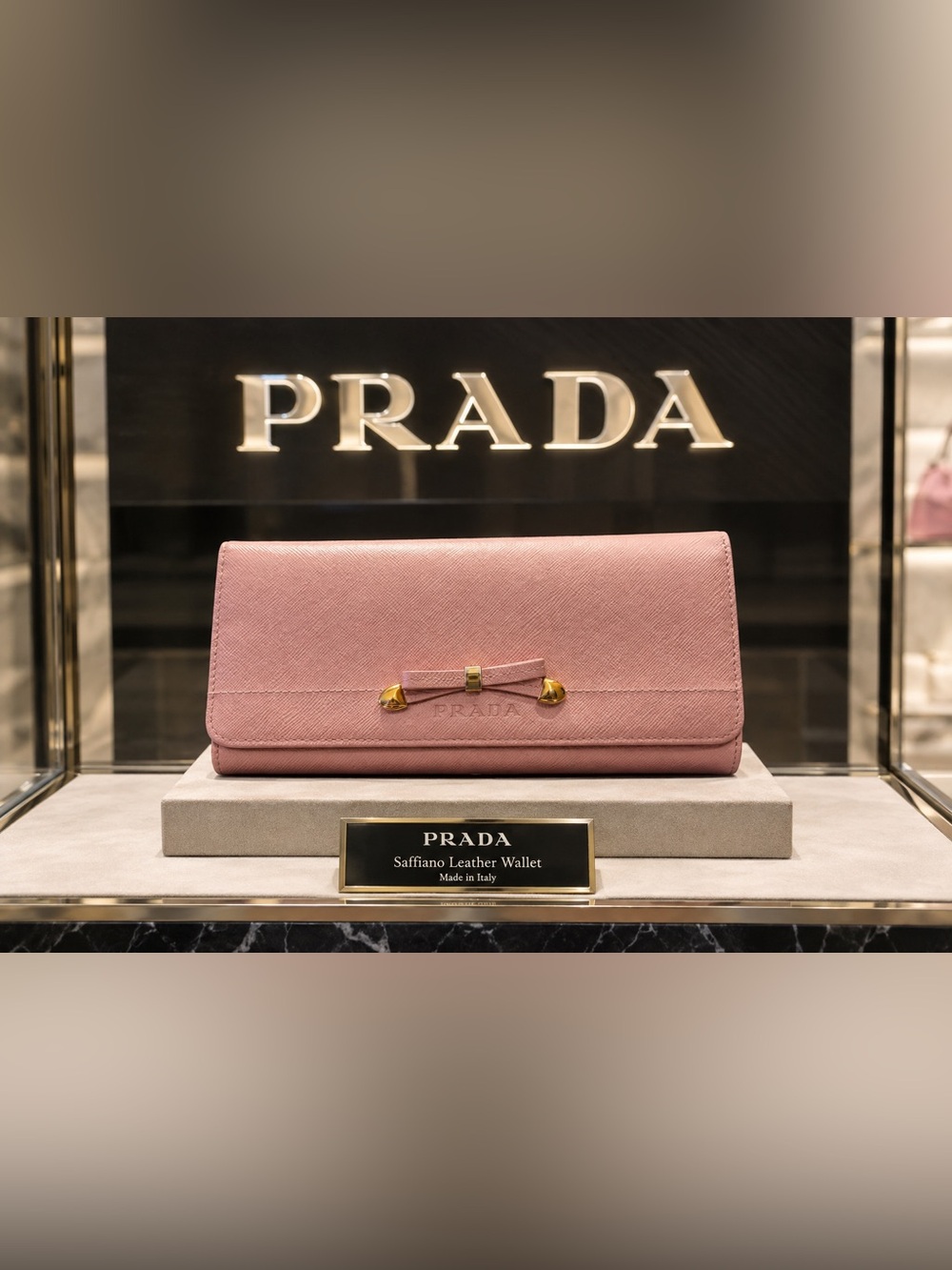 Prada Pink Saffiano Leather Long Wallet With COA